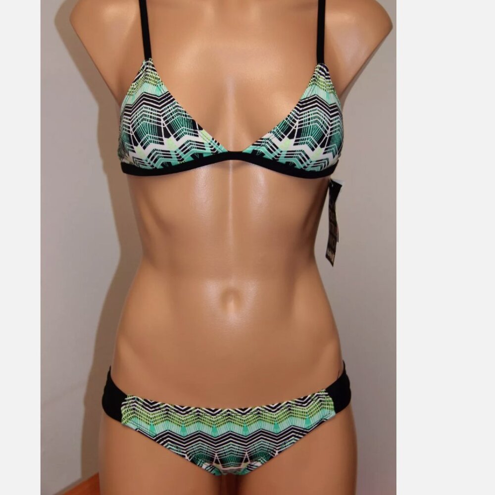 Hurley Green Black Geometric Triangle Bikini